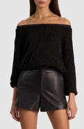 ALICE + OLIVIA Cyril Pleated Metallic Off the Shoulder Sweater