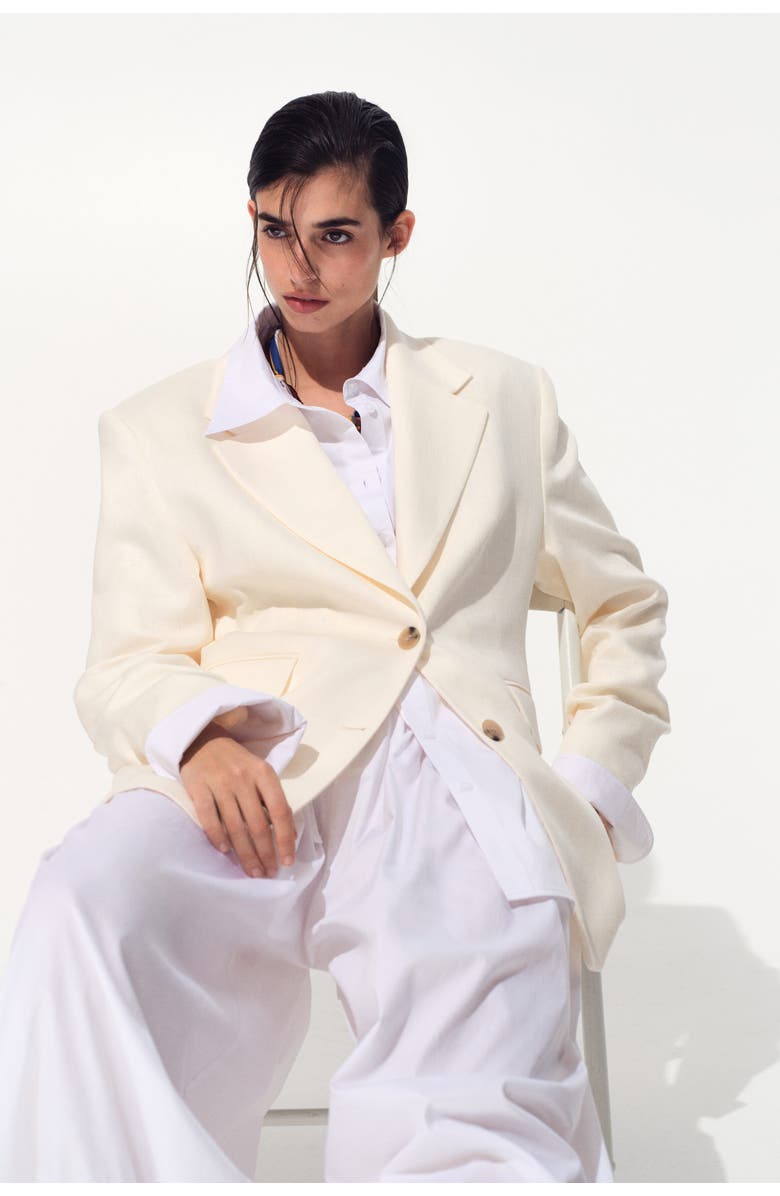 H&M Single-breasted Linen-blend Blazer, Alternate, color, Cream