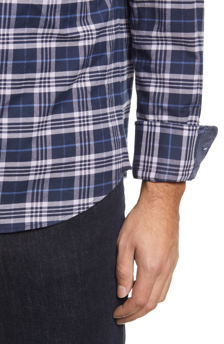 Stone Rose Dry Touch<sup>®</sup> Plaid Performance Flannel Button-Up Shirt, Alternate, color, Navy