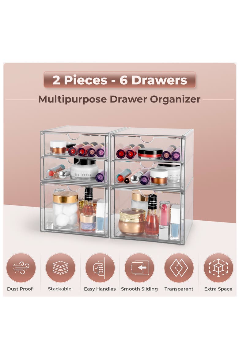 Set of 2 Cosmetics Makeup & Jewelry Storage Case Display, Alternate, color, CLEAR