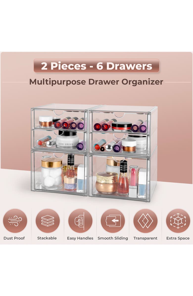 SORBUS Set of 2 Cosmetics Makeup & Jewelry Storage Case Display, Alternate, color, Clear