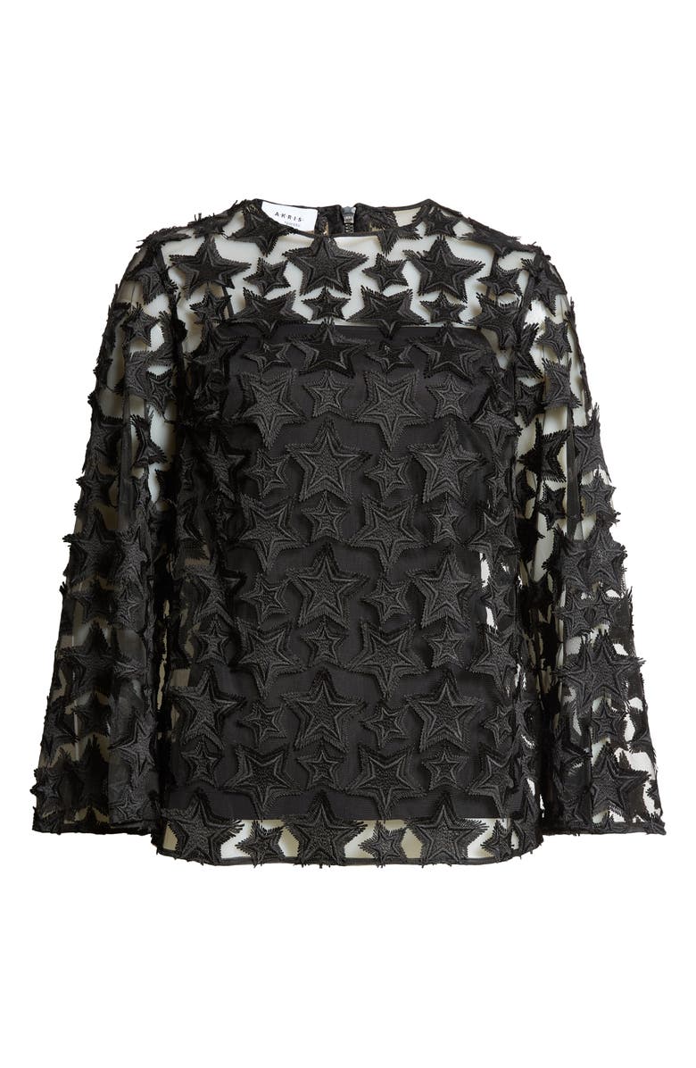 Akris punto 3D Star Embroidered Tulle Top, Alternate, color, Black
