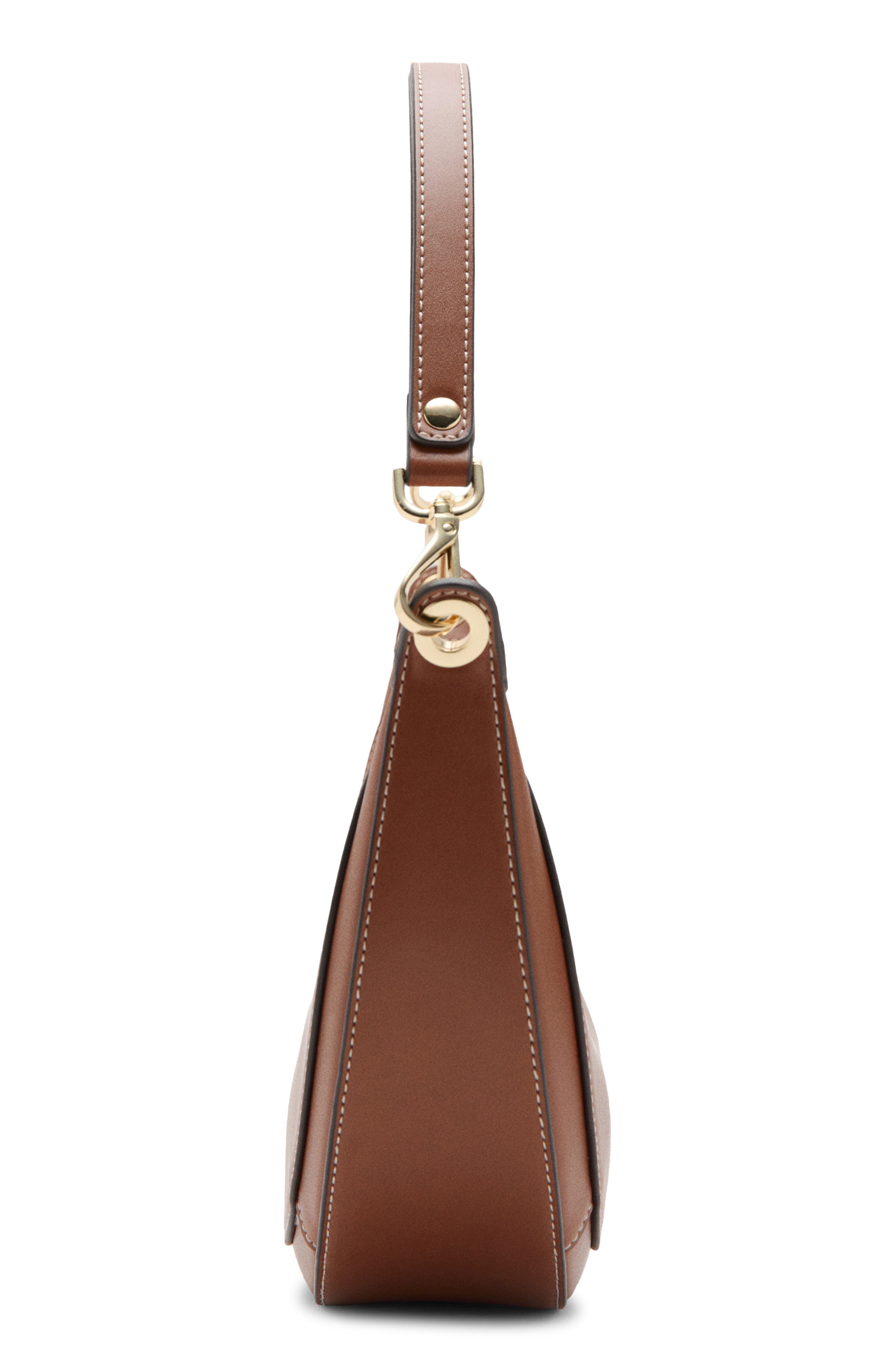 MANGO Oval Faux Leather Shoulder Bag, Alternate, color, Leather
