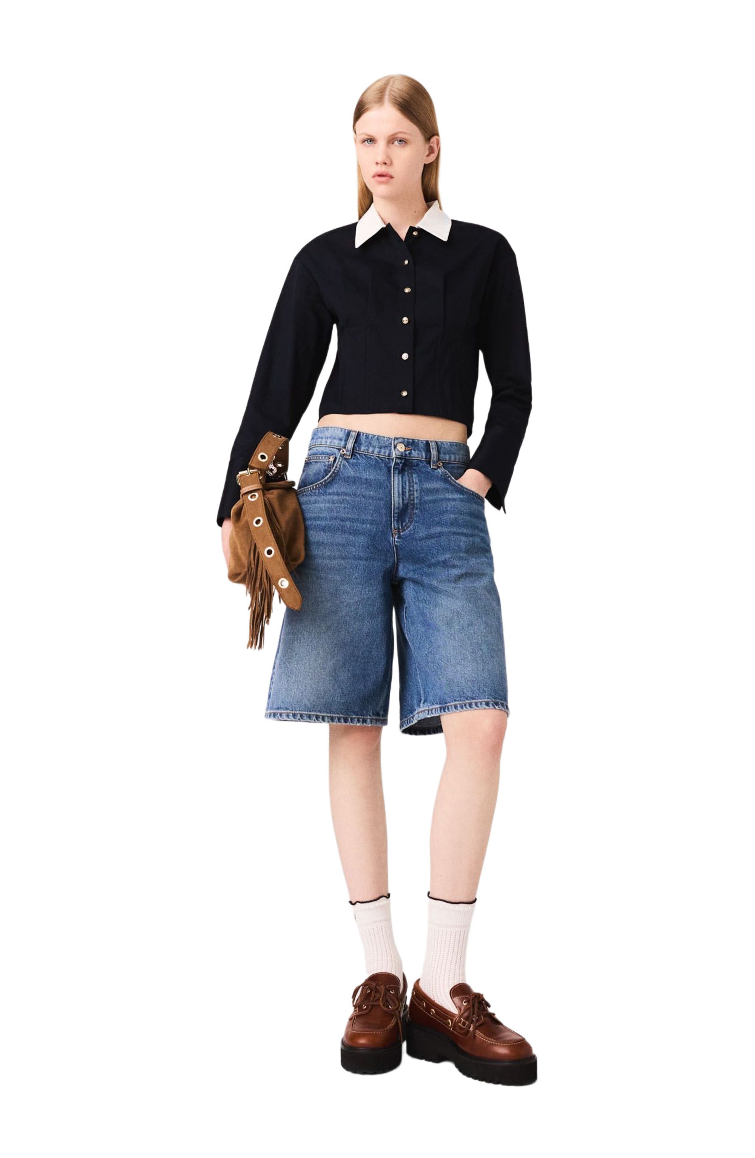 Cropped poplin shirt