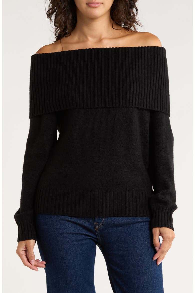 Off the Shoulder Sweater, Main, color, BLACK