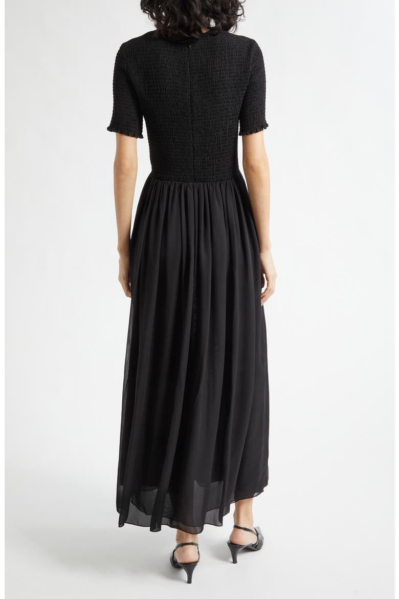 Black Techno Smocked Bodice Georgette Maxi Dress, Alternate, color, SOLID BLACK