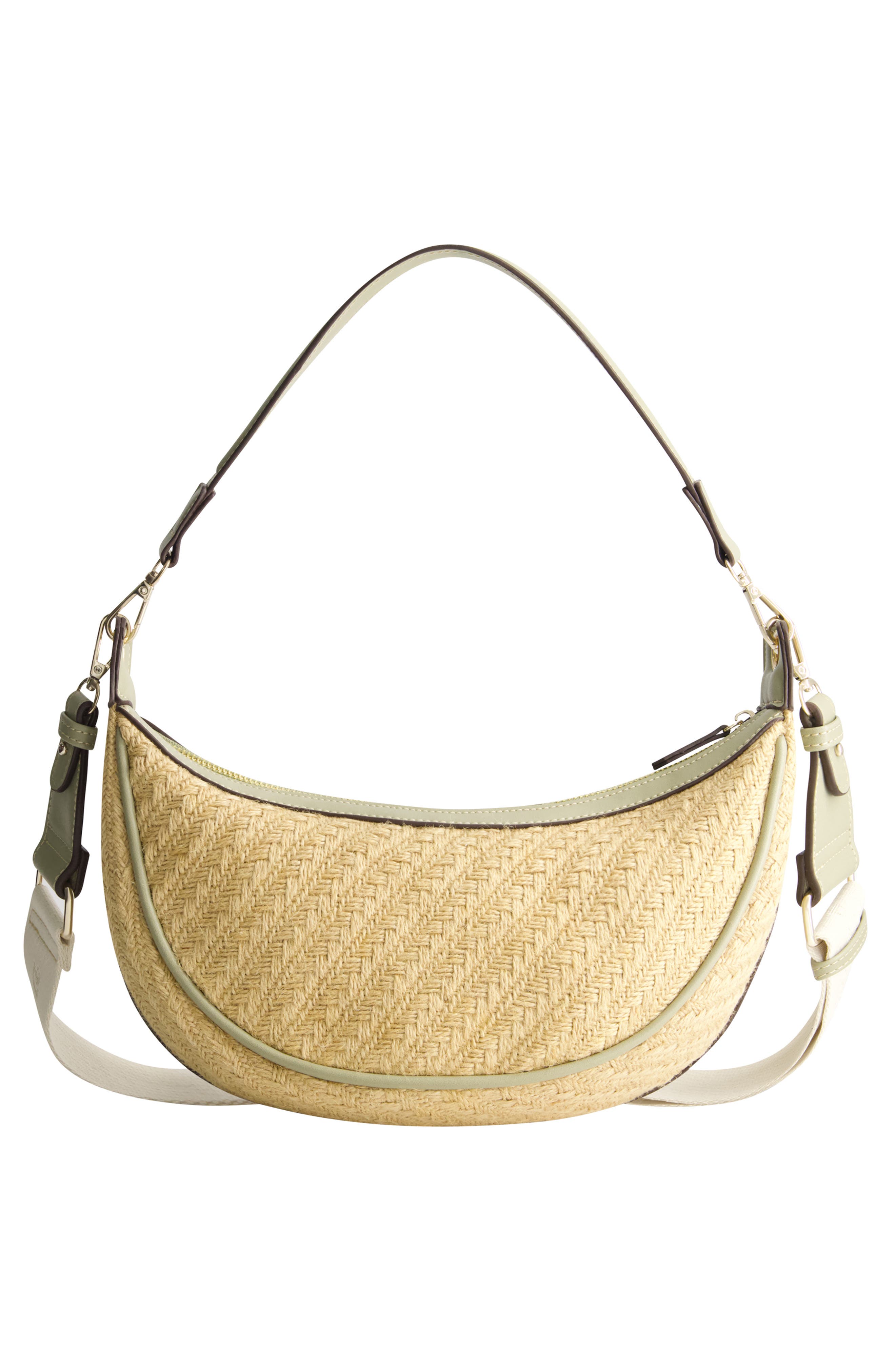 Tommy Bahama Logo Debossed Raffia Shoulder Bag, Alternate, color, Sage