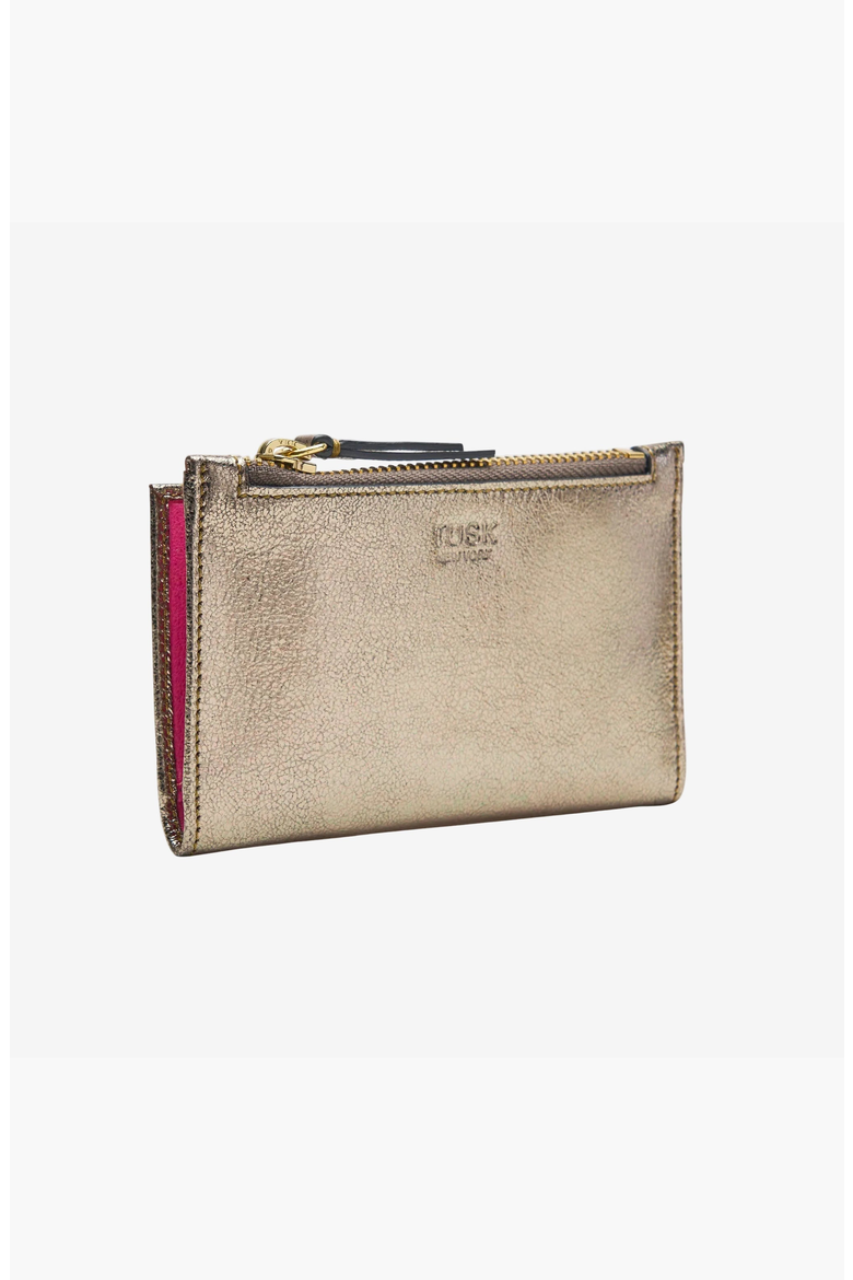 Jen Slim Card Case With Zip Coin Pocket, Alternate, color, Gold