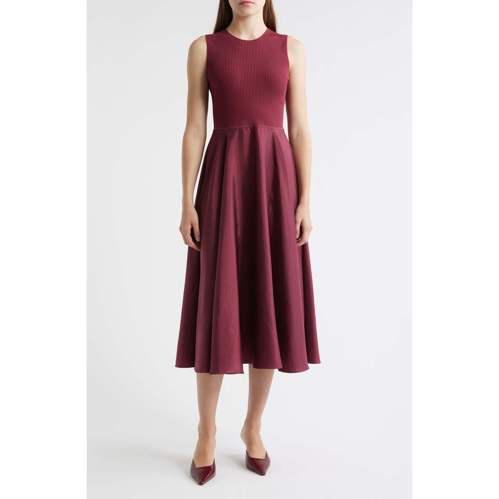 Theory Sleeveless Mixed Media Midi Dress In Burgundy