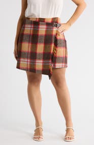 SUGARLIPS Plaid Faux Wrap Miniskirt