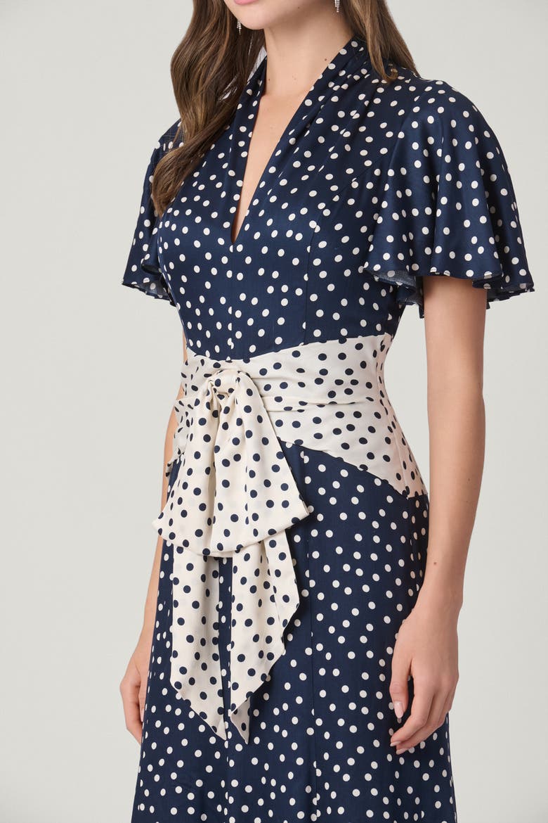 Polka Dot Satin Lane Dress, Alternate, color, Ivory/Indigo