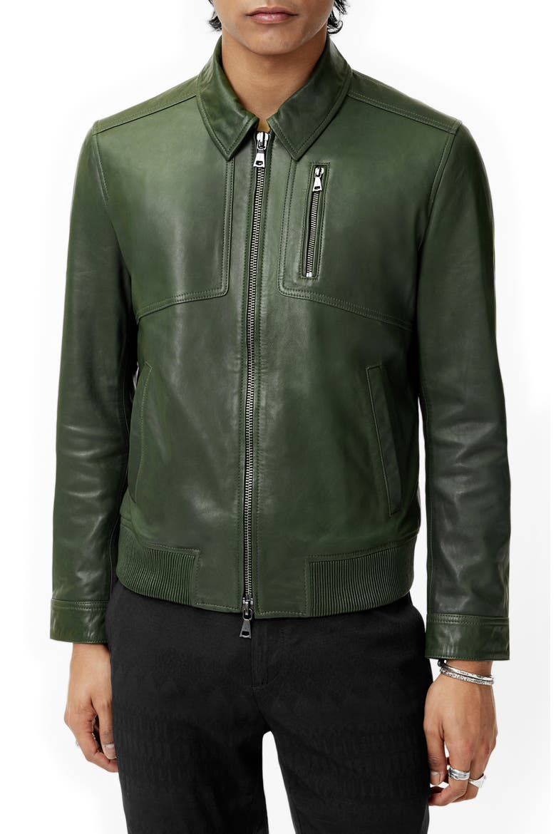 Kai Leather Aviator Jacket, Main, color, MOSS