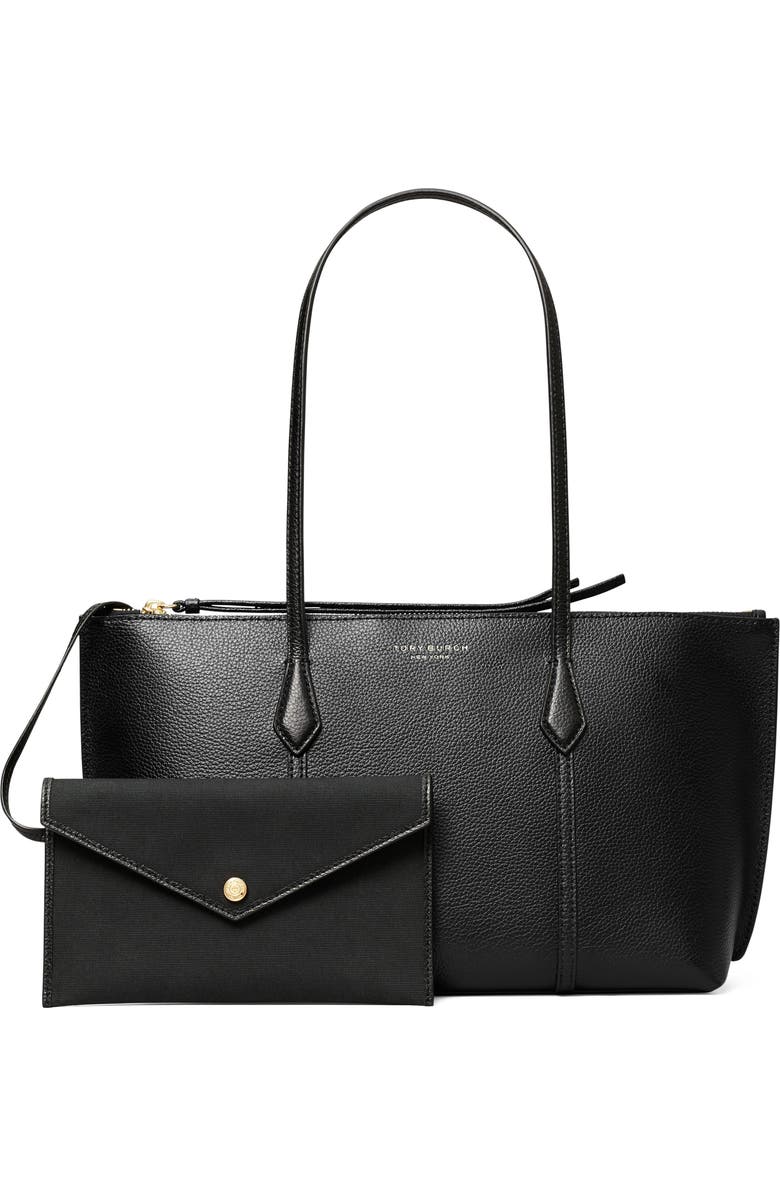 Tory Burch Small Perry Leather Zip Tote, Alternate, color, Black