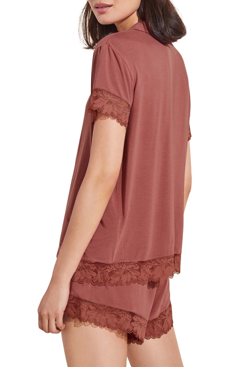 Eberjey Rosalia Lace Trim Short Pajamas, Alternate, color, Rosewood
