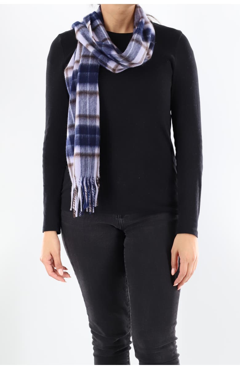La Fiorentina Plaid Scarf with Fringe, Alternate, color, Blue
