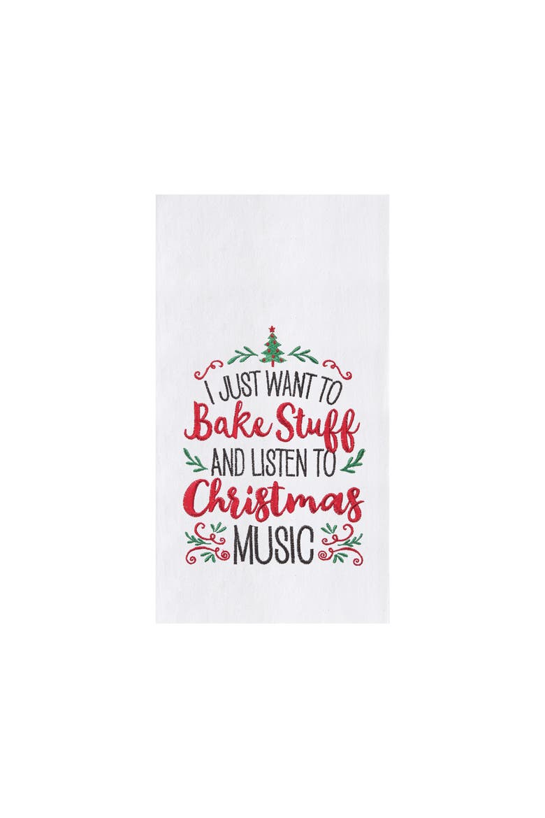 "I Just Want to Bake & Listen to Christmas Music" 100% Cotton Flour Sack Dishtowel, Main, color, White