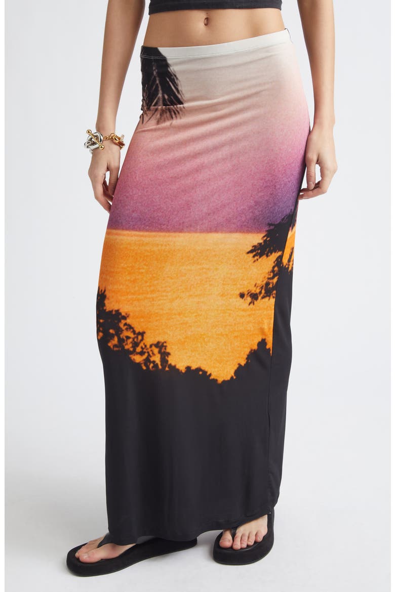 Thunderstorm Print Jersey Maxi Skirt, Main, color, BIG LIGHTENING ORANGE/ PI