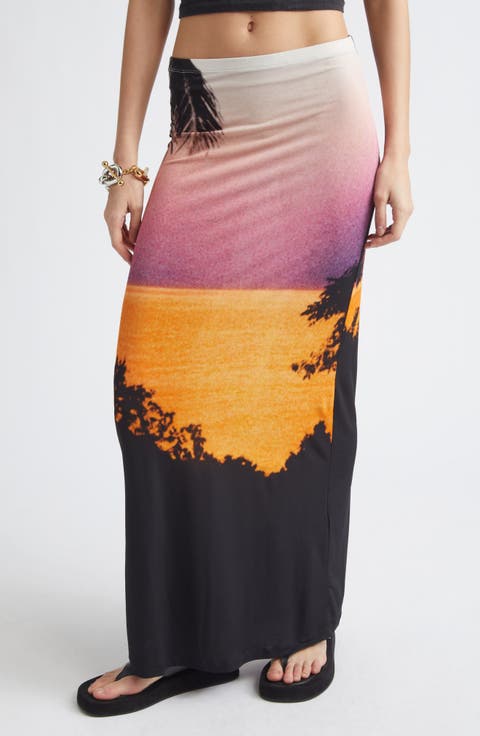 Thunderstorm Print Jersey Maxi Skirt