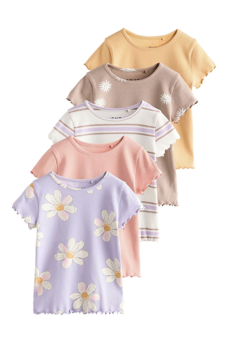 Assorted 5-Pack Rib Stretch Cotton T-Shirts, Main, color, NEUTRAL