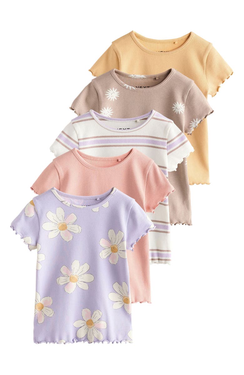 NEXT Assorted 5-Pack Rib Stretch Cotton T-Shirts, Main, color, Neutral