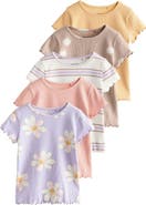 NEXT Assorted 5-Pack Rib Stretch Cotton T-Shirts