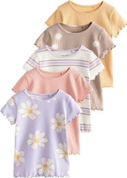 NEXT Assorted 5-Pack Rib Stretch Cotton T-Shirts