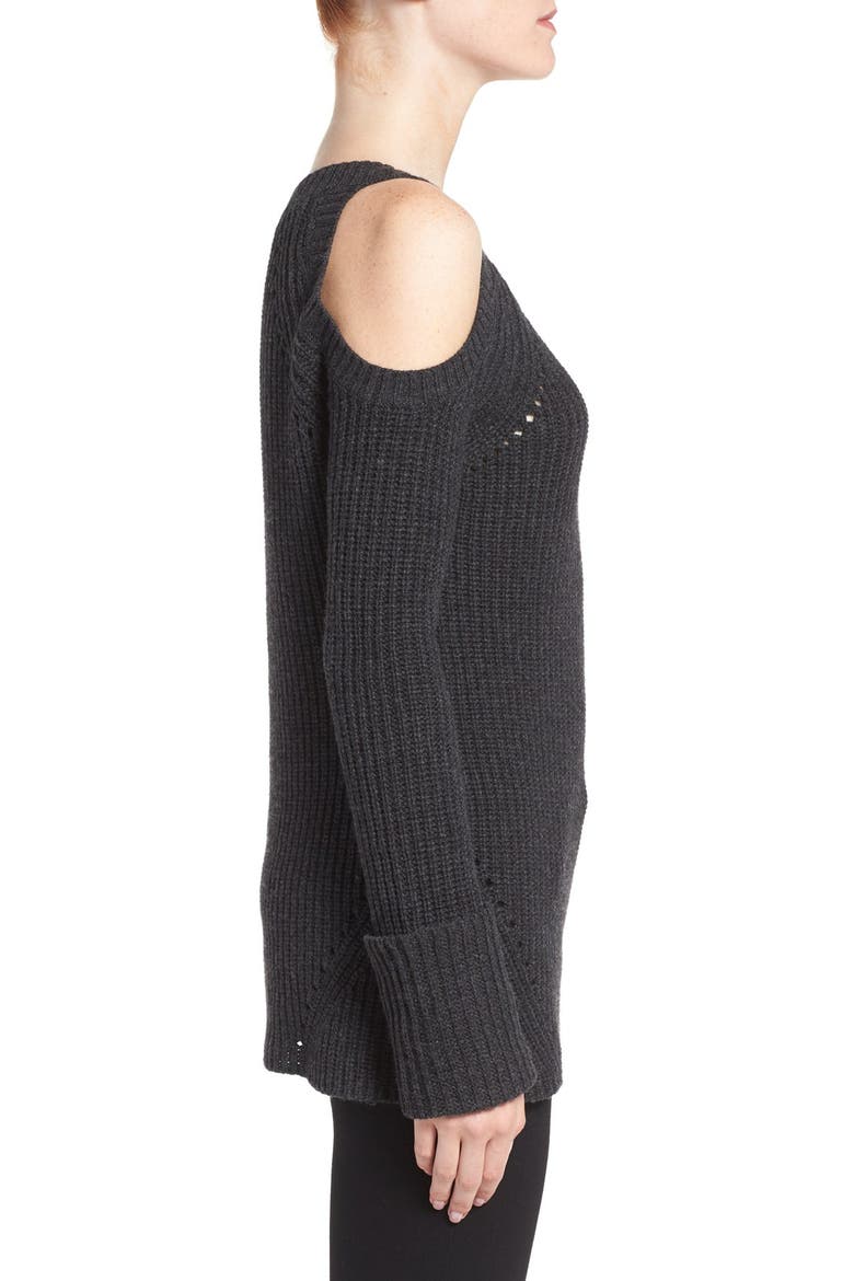 Olivia Palermo + Chelsea28 Ribbed Cold Shoulder Sweater, Alternate, color, GREY DARK CHARCOAL HEATHER