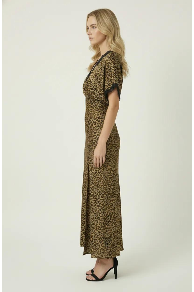 Leopard Print Lace-Trim V-Neck Side-Slit Maxi Dress, Alternate, color, Leopard Print