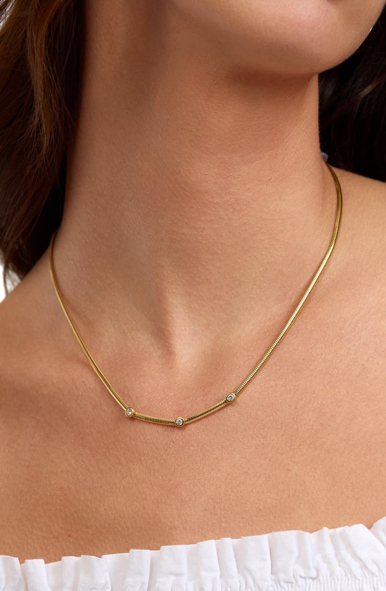 ATHRA LUXE Station Herringbone Chain Necklace, Alternate, color, Gold