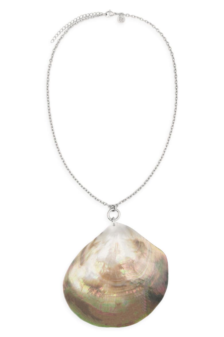 Abalone Shell Pendant Necklace, Main, color, SILVER