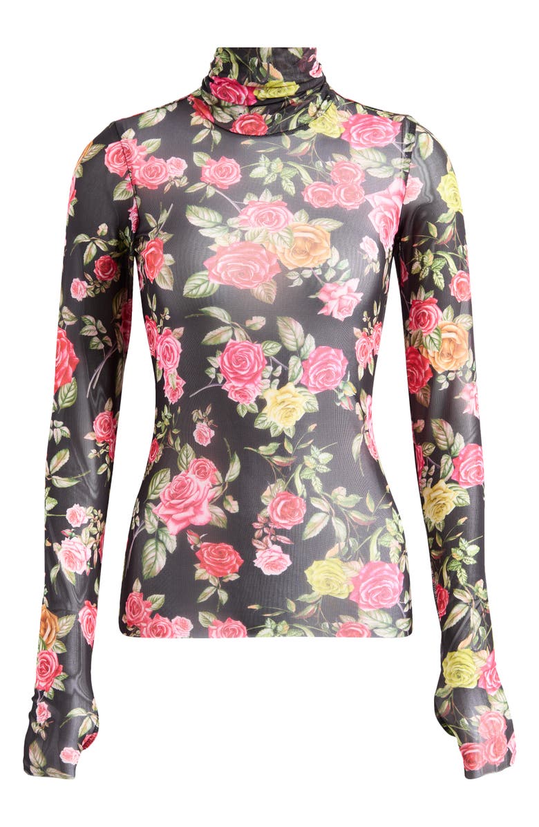 AFRM Zadie Print Turtleneck Mesh Top, Alternate, color, Wallpaper Rose