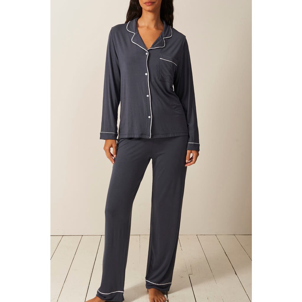 Stripe & Stare Long Pyjama Set In Graphite