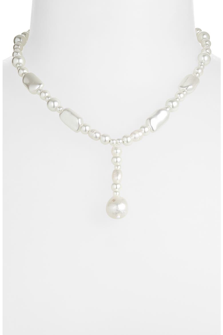 Mixed Faux Pearl Y-Necklace, Alternate, color, WHITE- GOLD