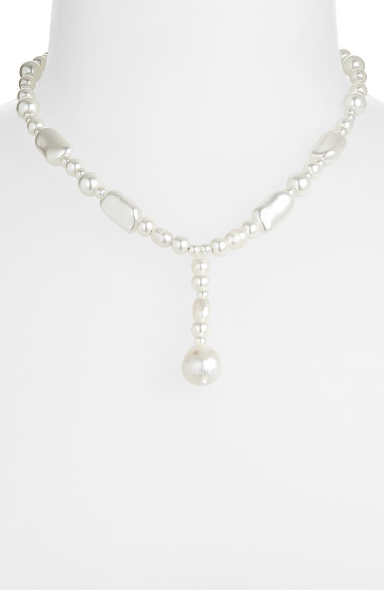 Nordstrom Mixed Faux Pearl Y-Necklace, Alternate, color, White- Gold