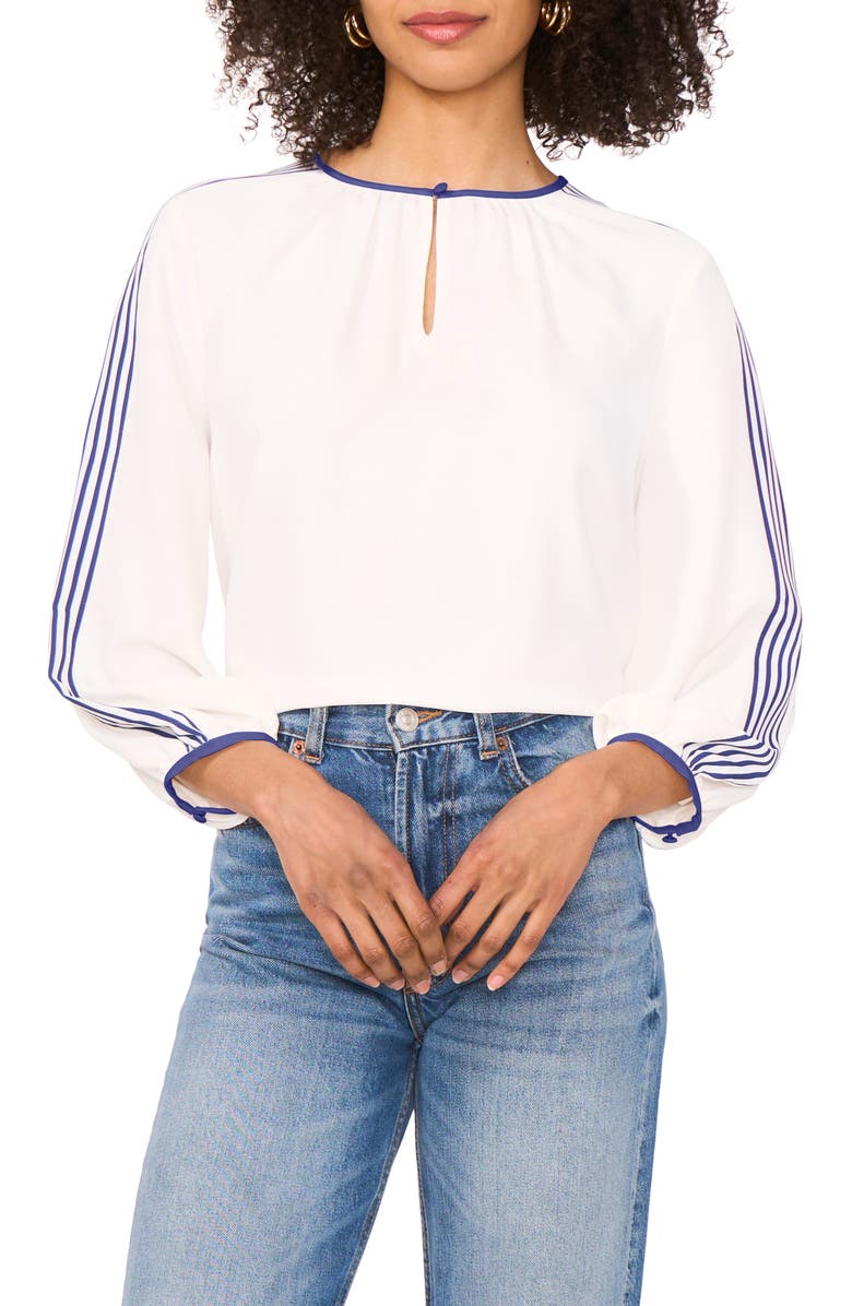 Vince Camuto Stripe Sleeve Detail Top, Main, color, New Ivory