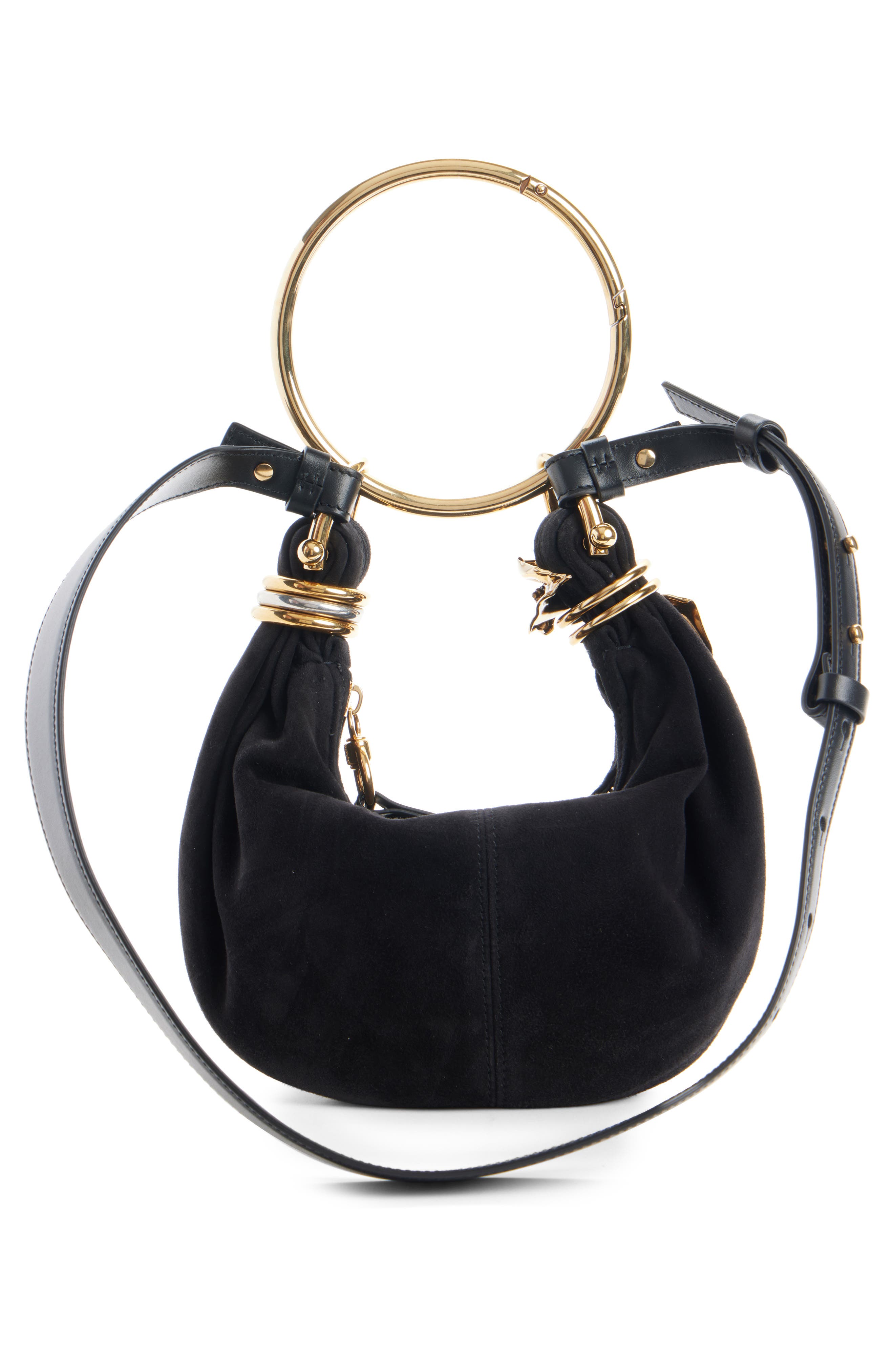 Chloé Bracelet Suede Hobo Bag, Alternate, color, Black