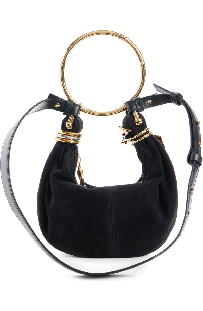 Chloé Bracelet Suede Hobo Bag, Alternate, color, Black