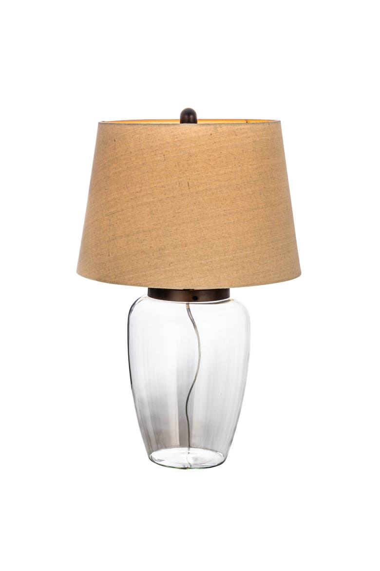 Fillable Glass Table Lamp with Linen Shade, Clear and White, Alternate, color, Clear