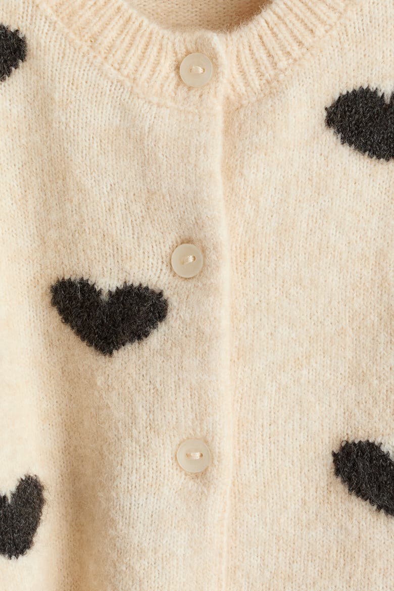 Patterned Cardigan, Alternate, color, Light beige/hearts
