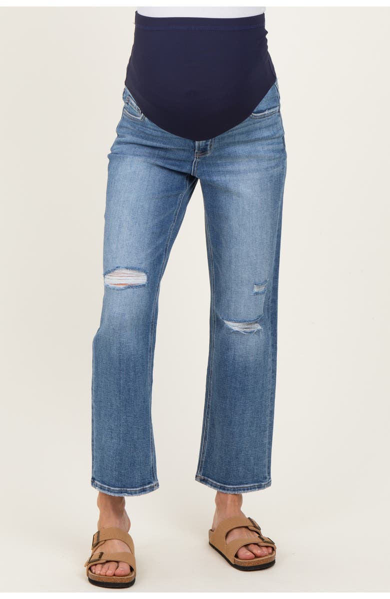 PinkBlush Distressed Open Knee Ankle Straight Leg Maternity Jeans, Alternate, color,