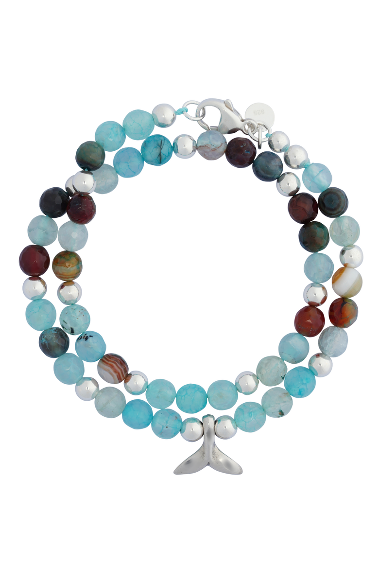 Women's Amazonite & Sterling Silver Double-Layer "Whale Tail" Bracelet, Main, color, Silver