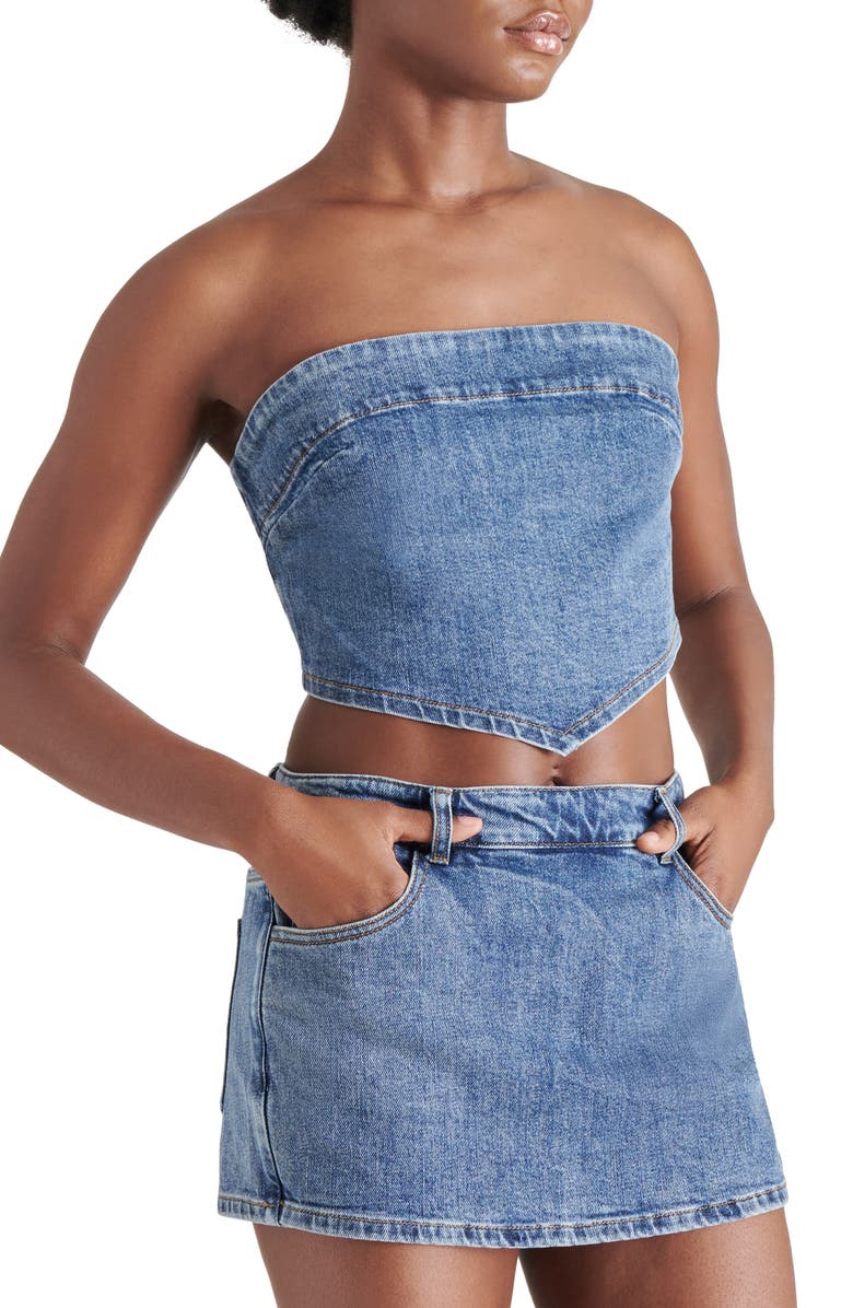 Steve Madden Suri Strapless Denim Crop Top, Alternate, color,