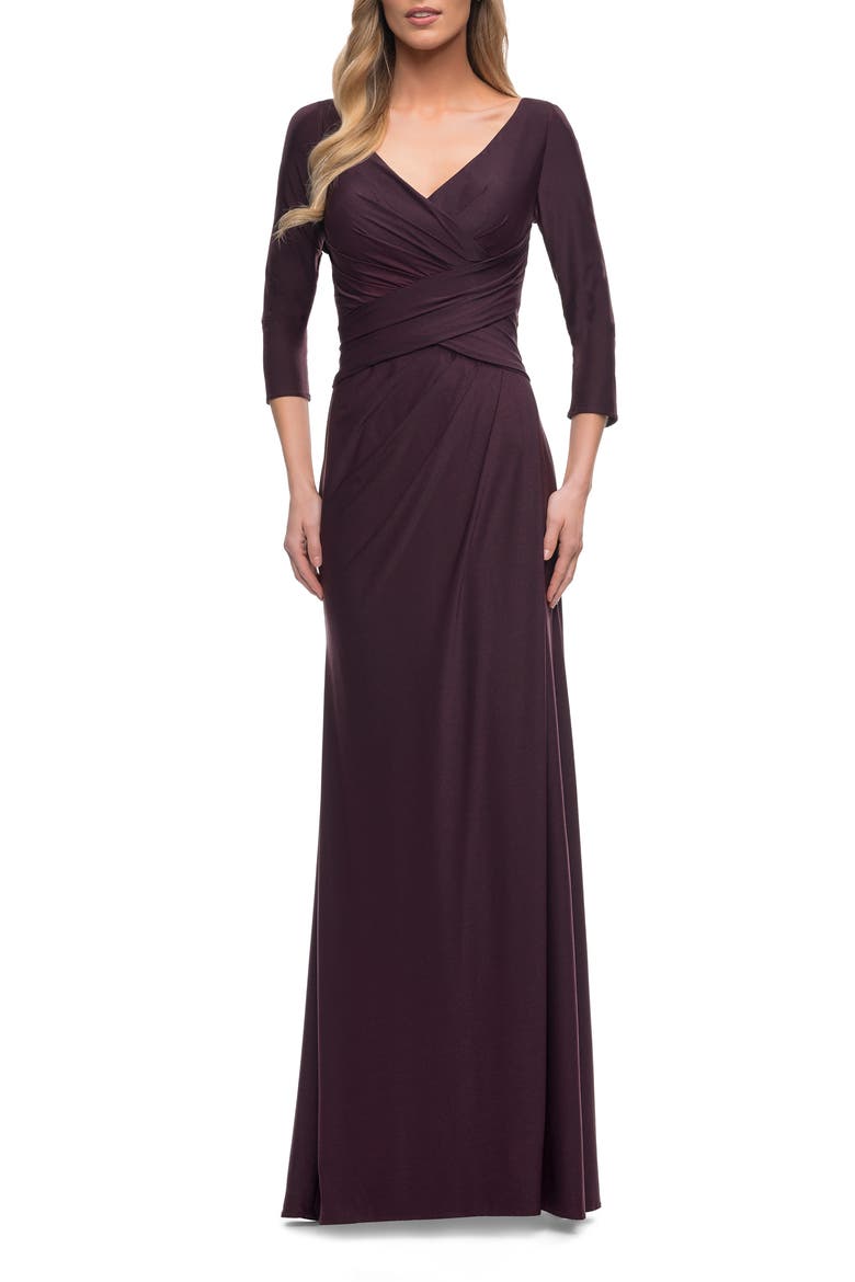 Ultra Soft Jersey Long Dress with Three-Quarter Sleeves, Main, color, Dark Garnet