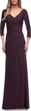 La Femme Ultra Soft Jersey Long Dress with Three-Quarter Sleeves