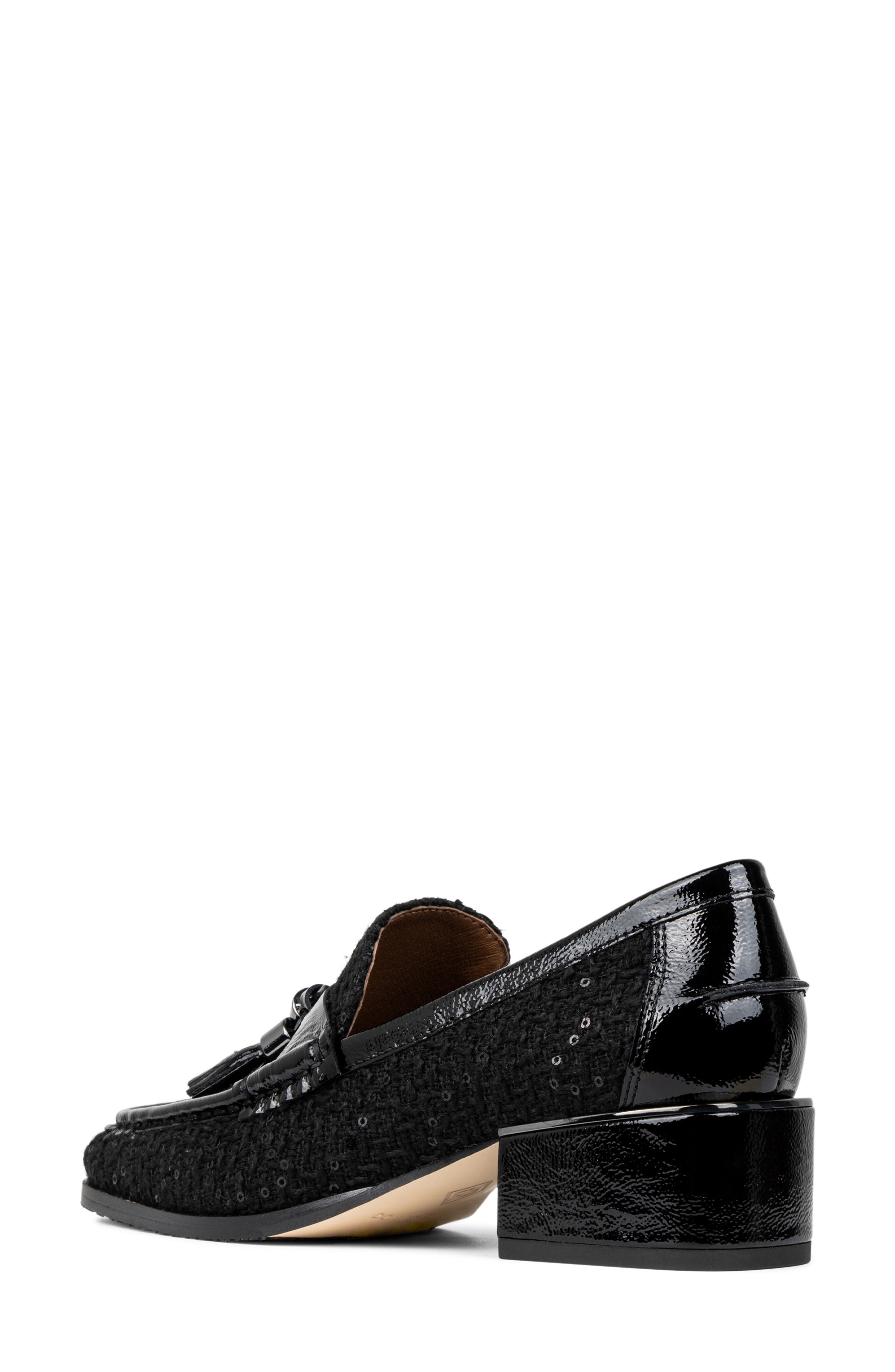 Donald Pliner Tailored Heel Bouclé Loafer, Alternate, color, Black Sequin