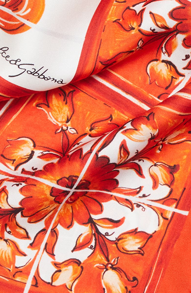 Dolce&Gabbana Majolica Print Silk Square Scarf, Alternate, color, Maiolica 7 Orange