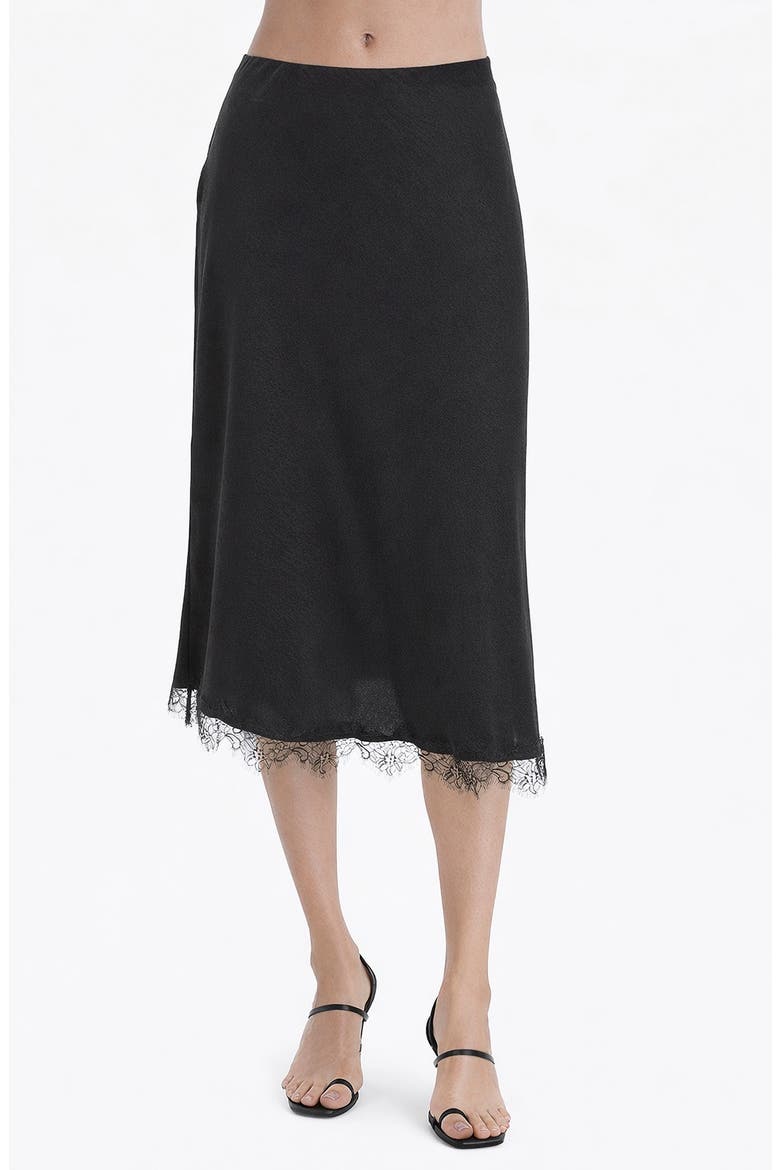 TASH AND SOPHIE Lace Trim Satin Midi Skirt (Women) | Nordstromrack