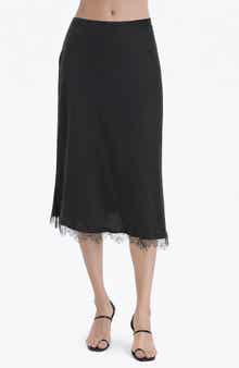 TASH AND SOPHIE Lace Trim Satin Midi Skirt