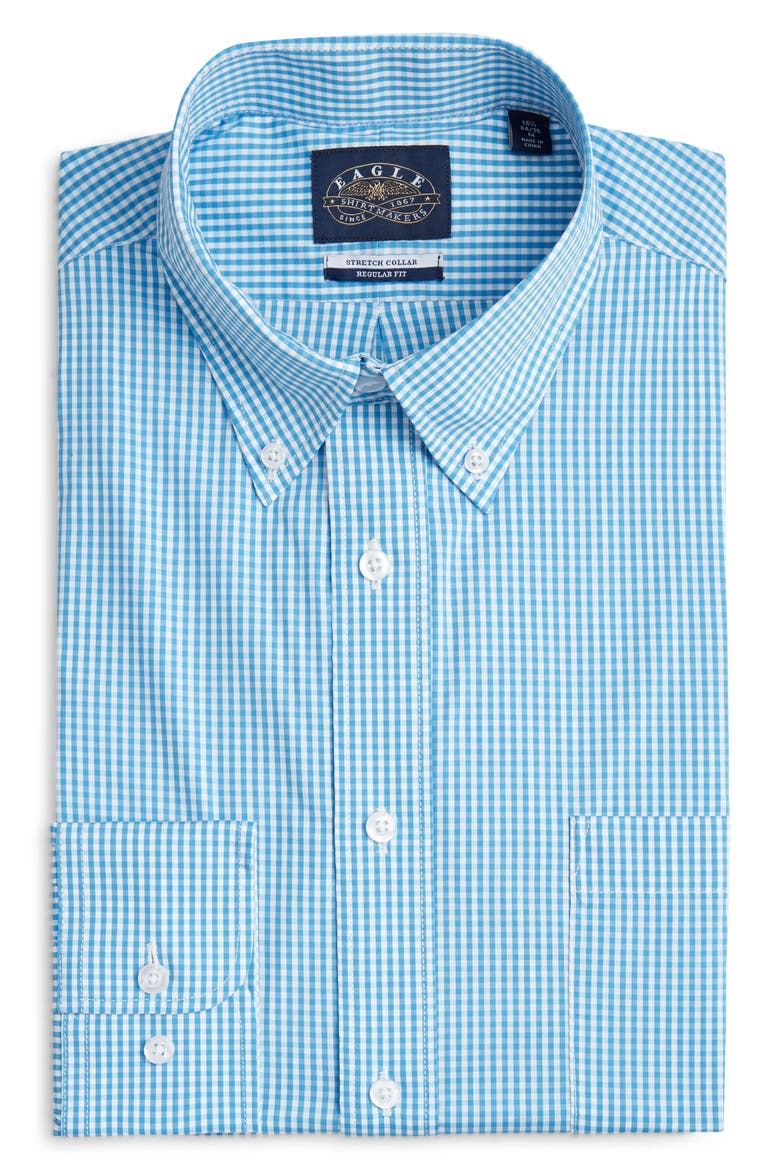 Regular Fit Teal Gingham Check Cotton Button-Down Oxford Shirt, Alternate, color, TEAL
