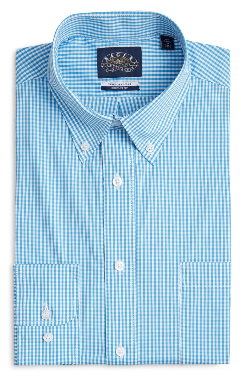 Roffe Accessories Eagle Regular Fit Teal Gingham Check Cotton Button-Down Oxford Shirt, Alternate, color, 